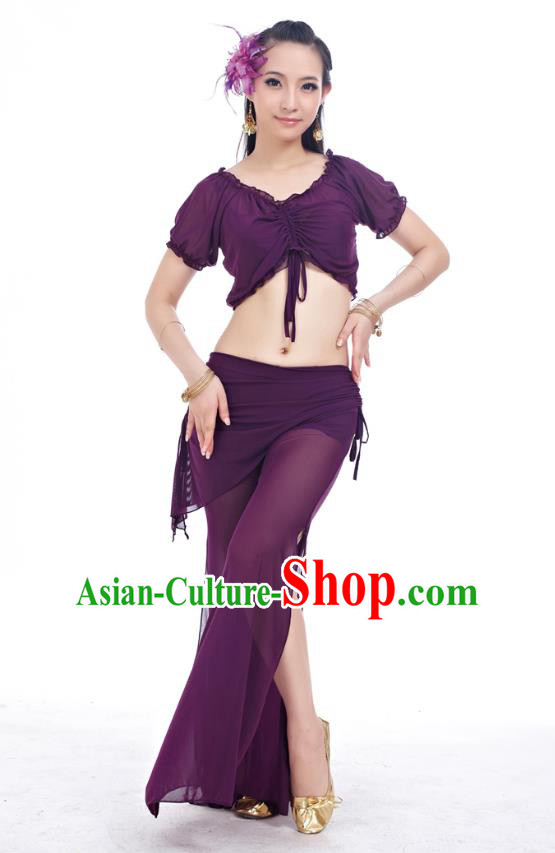 Indian Traditional Belly Dance Purple Costume India Oriental Dance Clothing for Women