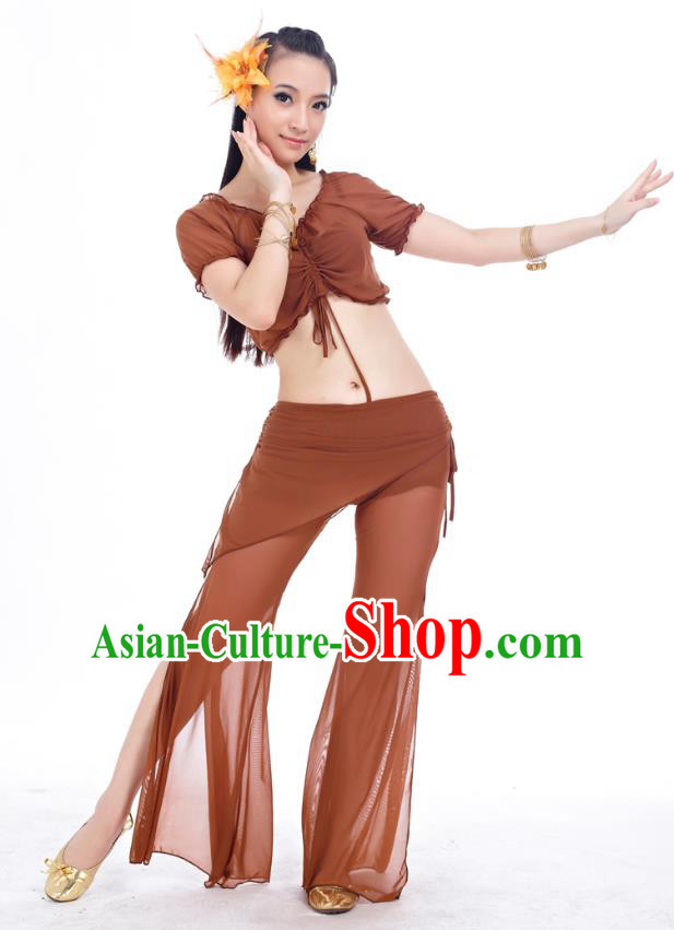 Indian Traditional Belly Dance Brown Costume India Oriental Dance Clothing for Women