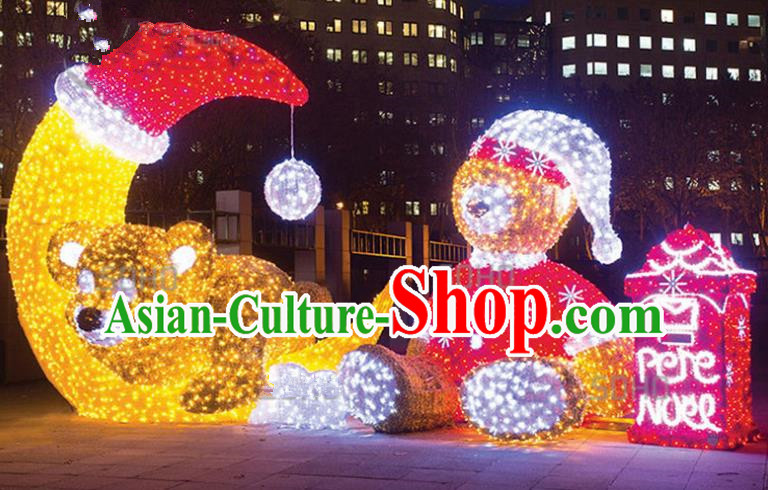 Traditional Christmas Moon Bear LED Lights Show Lamps Decorations Stage Lamplight Display Lanterns
