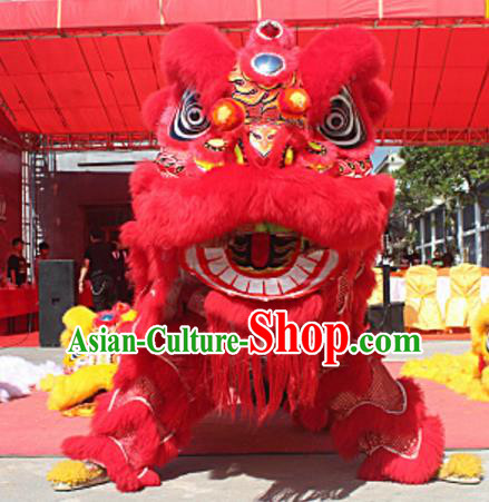 Chinese Traditional Parade Red Wool Lion Head Professional Lion Dance Costumes Complete Set