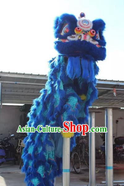 Chinese Traditional Parade Blue Wool Lion Head Professional Lion Dance Costumes Complete Set