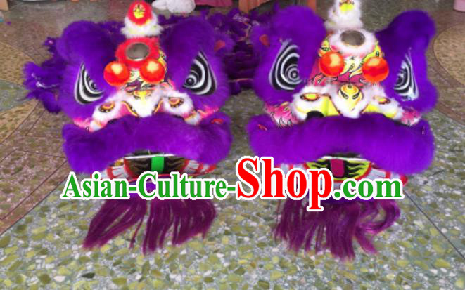 Chinese Traditional Parade Purple Lion Head Professional Wool Lion Dance Costumes Complete Set