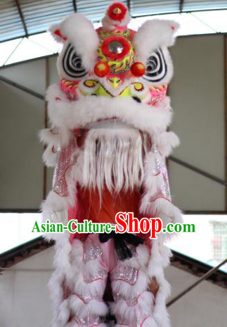 Chinese Traditional Parade White Lion Head Professional Wool Lion Dance Costumes Complete Set