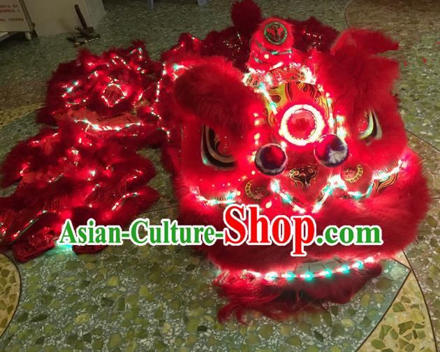 Top Grade Chinese Traditional LED Light Red Lion Head Professional Lion Dance Costumes Complete Set