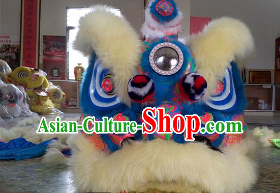 Top Grade Chinese Traditional Blue Wool Lion Head Professional Lion Dance Costumes Complete Set