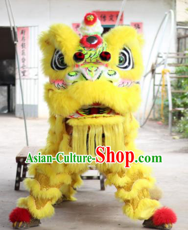 Top Grade Chinese Traditional Yellow Wool Lion Head Professional Lion Dance Costumes Complete Set