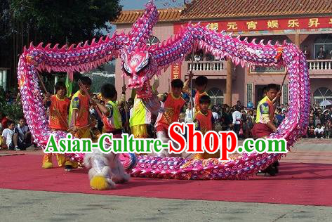 Chinese Professional Parade LED Lights Pink Dragon Dance Costumes Celebration Dragon Props Complete Set