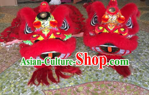 Top Grade Chinese Traditional Red Lion Head Professional Lion Dance Costumes Complete Set