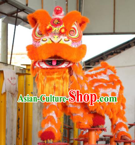 Chinese Traditional Spring Festival Orange Wool Lion Head Professional Lion Dance Costumes Complete Set