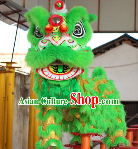 Chinese Traditional Spring Festival Green Wool Lion Head Professional Lion Dance Costumes Complete Set