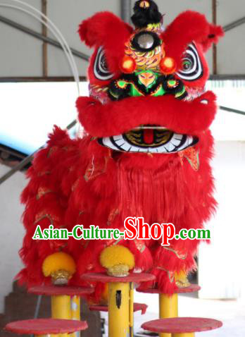 Chinese Traditional Spring Festival Red Wool Lion Head Professional Lion Dance Costumes Complete Set