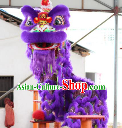 Top Grade Chinese Traditional Purple Lion Head Professional Wool Lion Dance Costumes Complete Set