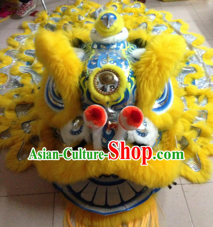 Chinese Professional Lion Dance Costumes Celebration and Parade Long Wool Blue Lion Head Complete Set