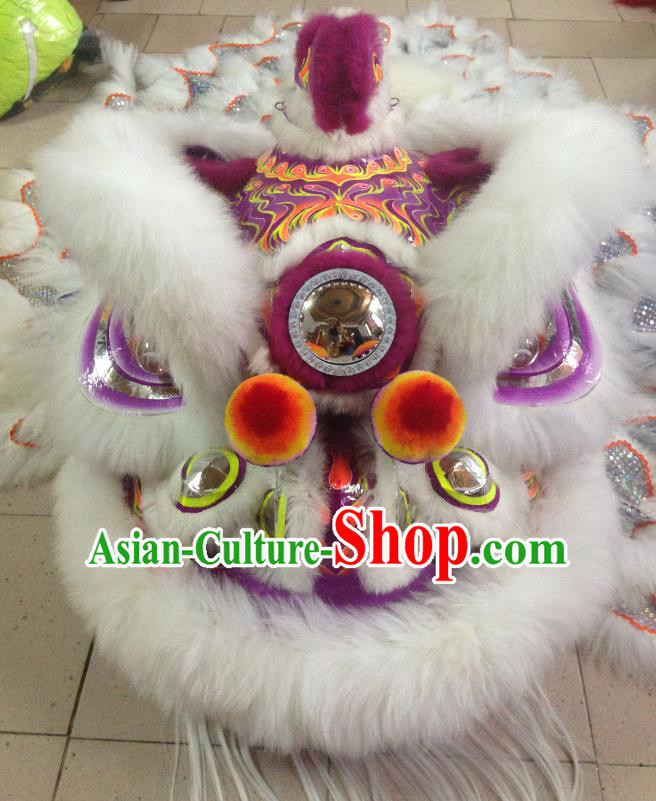 Chinese Professional Lion Dance Costumes Celebration and Parade Wool Purple Lion Head Complete Set