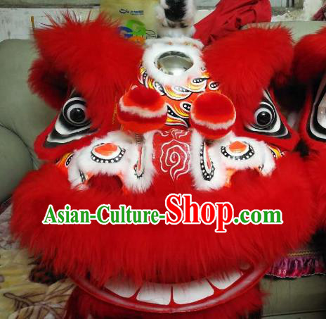 Chinese Traditional Professional Red Wool Lion Dance Costumes Celebration and Parade Lion Head Complete Set
