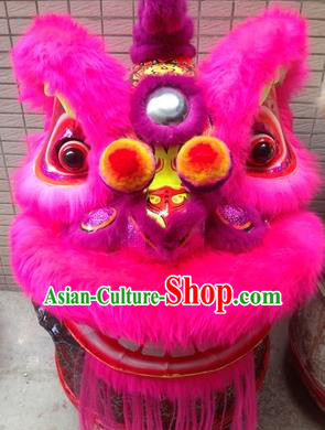 Chinese Traditional Rosy Wool Lion Dance Costumes Professional Celebration and Parade Lion Head Complete Set