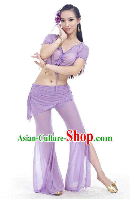 Indian Traditional Belly Dance Lilac Costume India Oriental Dance Clothing for Women