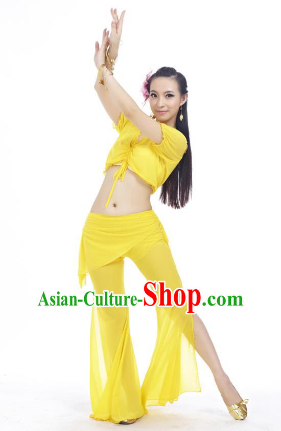 Indian Traditional Belly Dance Yellow Costume India Oriental Dance Clothing for Women