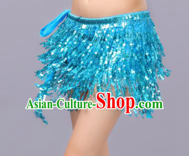 Indian Traditional Belly Dance Blue Sequin Waist Scarf Waistband India Raks Sharki Belts for Women