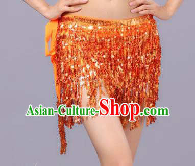 Indian Traditional Belly Dance Orange Sequin Waist Scarf Waistband India Raks Sharki Belts for Women