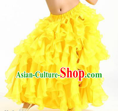 Traditional Indian Belly Dance Yellow Skirts Asian India Oriental Dance Costume for Women