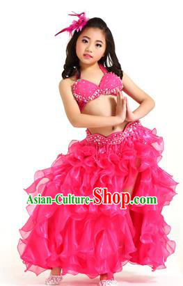 Traditional Indian Belly Dance Rosy Dress Asian India Oriental Dance Costume for Kids