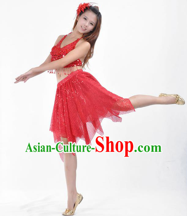 Traditional Indian Belly Dance Red Sequin Clothing India Oriental Dance Costume for Women