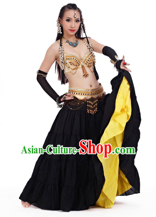 Indian Primitive Tribe Belly Dance Yellow Dress Costume India Oriental Dance Clothing for Women