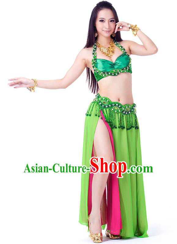 Traditional Indian Belly Dance Green and Rosy Dress India Oriental Dance Clothing for Women