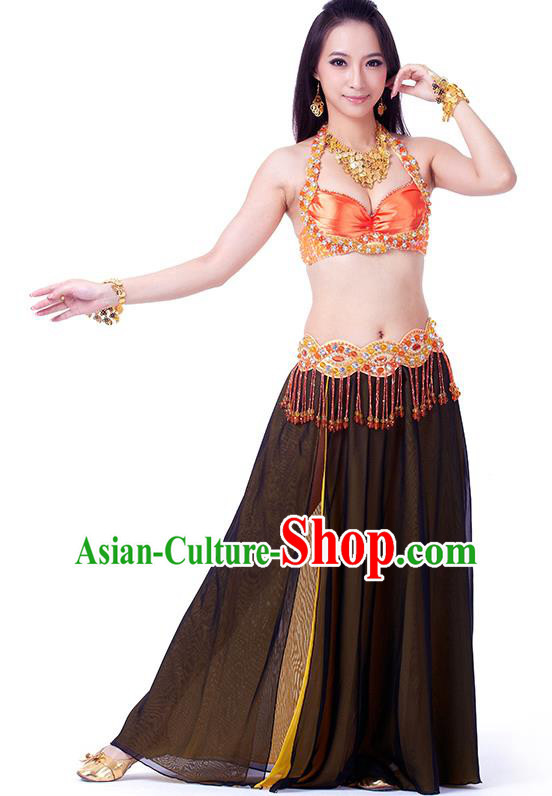 Traditional Indian Belly Dance Black and Yellow Dress India Oriental Dance Clothing for Women