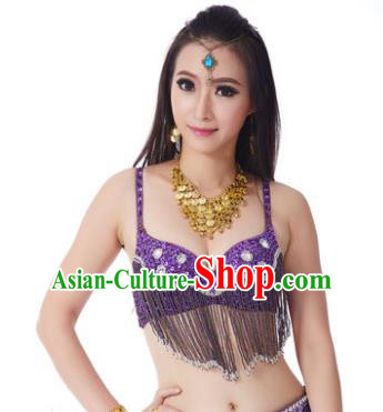 Indian Belly Dance Crystal Purple Brassiere Asian India Oriental Dance Costume for Women