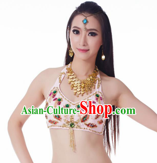 Indian Belly Dance Pink Brassiere Upper Outer Garment Asian India Oriental Dance Costume for Women