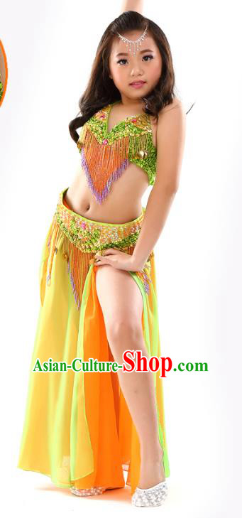 Traditional Children Bollywood Dance Yellow Dress Indian Dance Belly Dance Costume for Kids