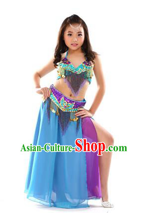 Traditional Children Bollywood Dance Blue Dress Indian Dance Belly Dance Costume for Kids