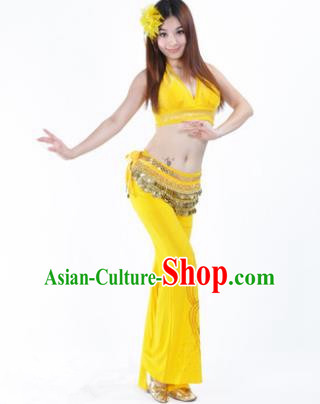 Traditional Performance Bollywood Dance Yellow Uniforms Indian Belly Dance Costume for Women