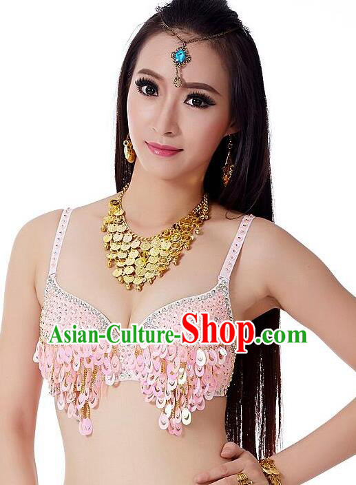 Indian Bollywood Belly Dance Pink Sequin Brassiere Asian India Oriental Dance Costume for Women