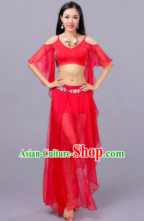 Traditional Indian Stage Performance Red Costume Oriental Belly Dance Clothing for Women