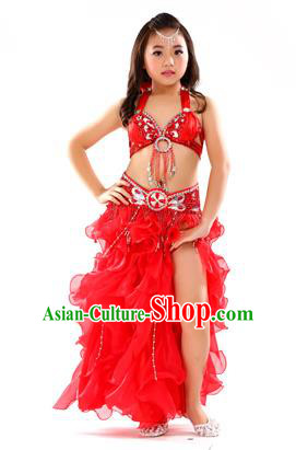 Traditional Indian Children Stage Performance Red Dress Oriental Belly Dance Costume for Kids