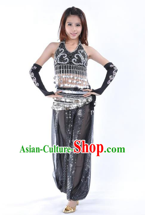 Traditional Indian Stage Performance Black Uniforms Oriental Belly Dance Costume for Women