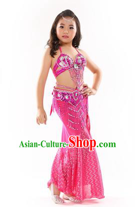 Traditional Indian Children Performance Oriental Dance Pink Dress Belly Dance Costume for Kids