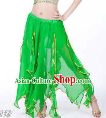 Traditional Indian Belly Dance Green Ruffled Skirt India Oriental Dance Costume for Women