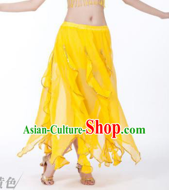 Traditional Indian Belly Dance Yellow Ruffled Skirt India Oriental Dance Costume for Women