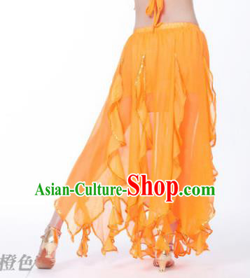 Traditional Indian Belly Dance Orange Ruffled Skirt India Oriental Dance Costume for Women