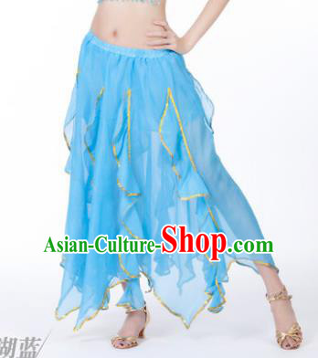 Traditional Indian Belly Dance Blue Ruffled Skirt India Oriental Dance Costume for Women