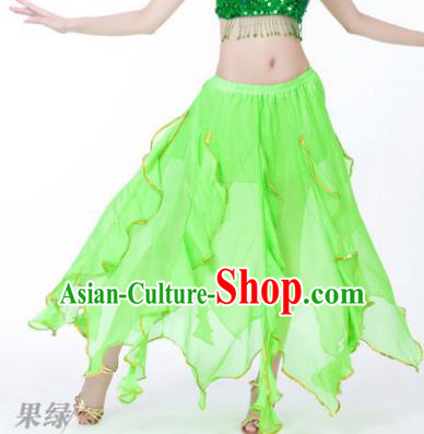 Traditional Indian Belly Dance Light Green Ruffled Skirt India Oriental Dance Costume for Women