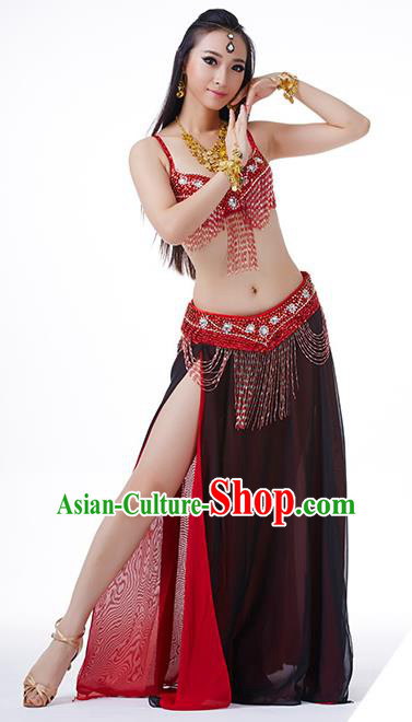 Traditional Indian Performance Red and Black Dress Belly Dance Costume for Women