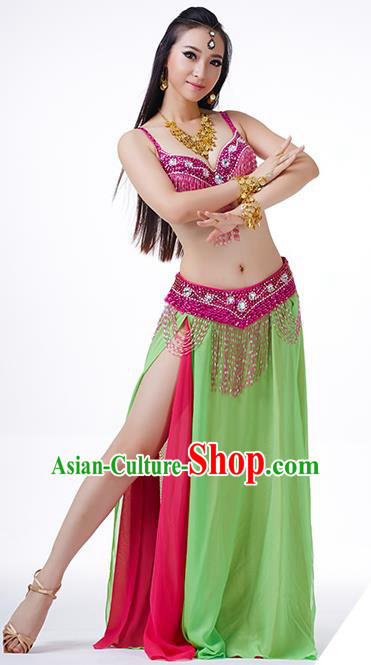 Traditional Indian Performance Rosy and Green Dress Belly Dance Costume for Women