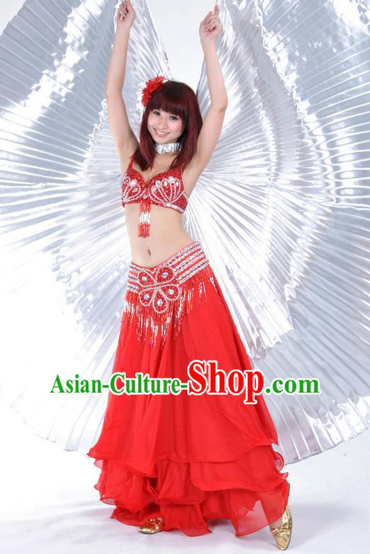 Indian Belly Dance Stage Performance Costume, India Oriental Dance Red Dress for Women