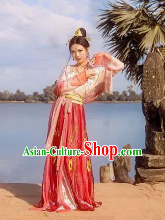 Traditional Chinese Ancient Tang Dynasty Palace Princess Embroidered Dress for Women
