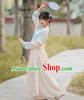 Chinese Ancient Tang Dynasty Court Lady Embroidered Dress Costumes for Women